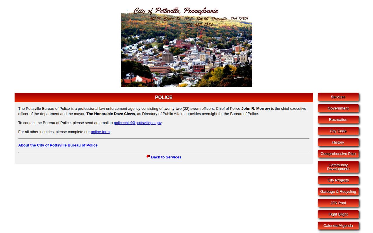 Pottsville Bureau of Police official records and arrest contact page