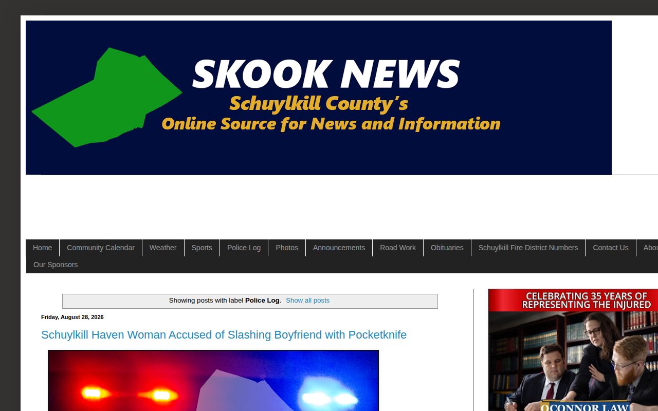 Schuylkill County crime news on the Skook News Police Log
