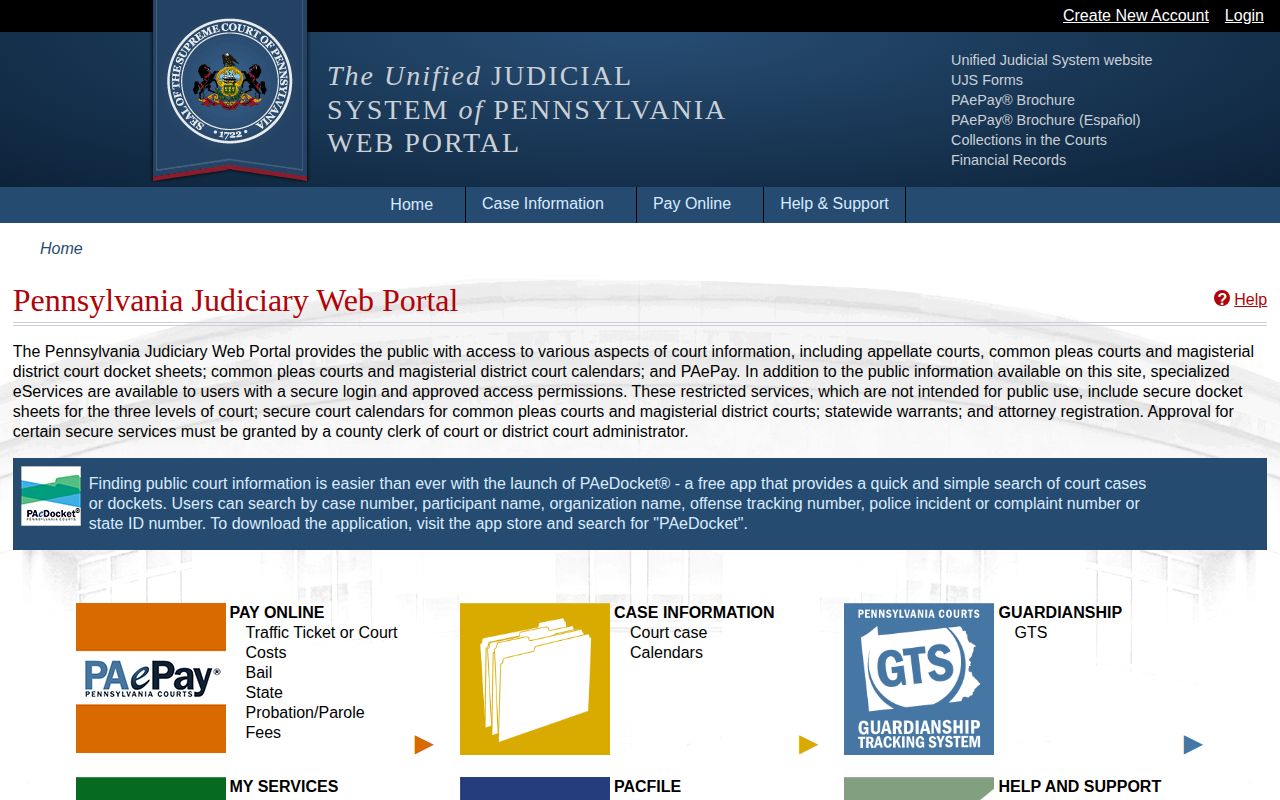 Pennsylvania Judiciary Web Portal for Schuylkill County warrant and court record follow-up